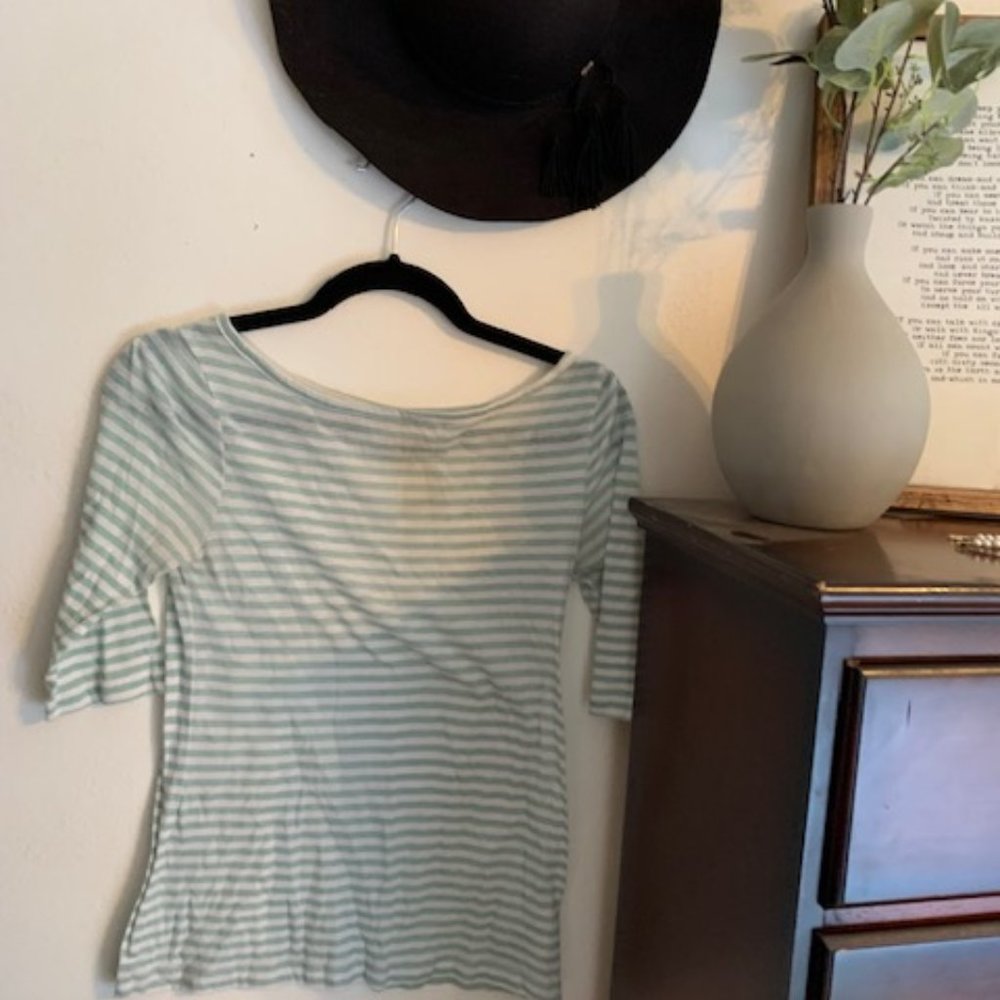Mint Striped Boat Neck Tee